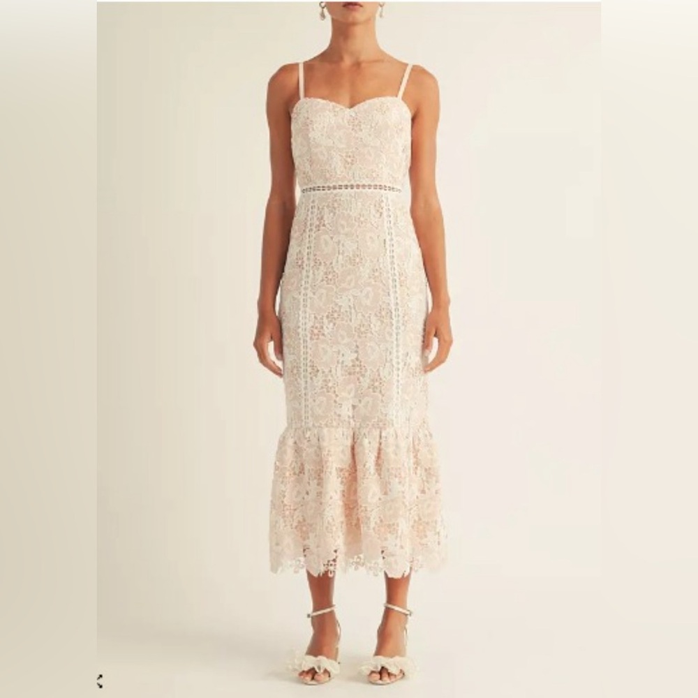 Macy's Jenna Delicate Cream Lace Midi Dress